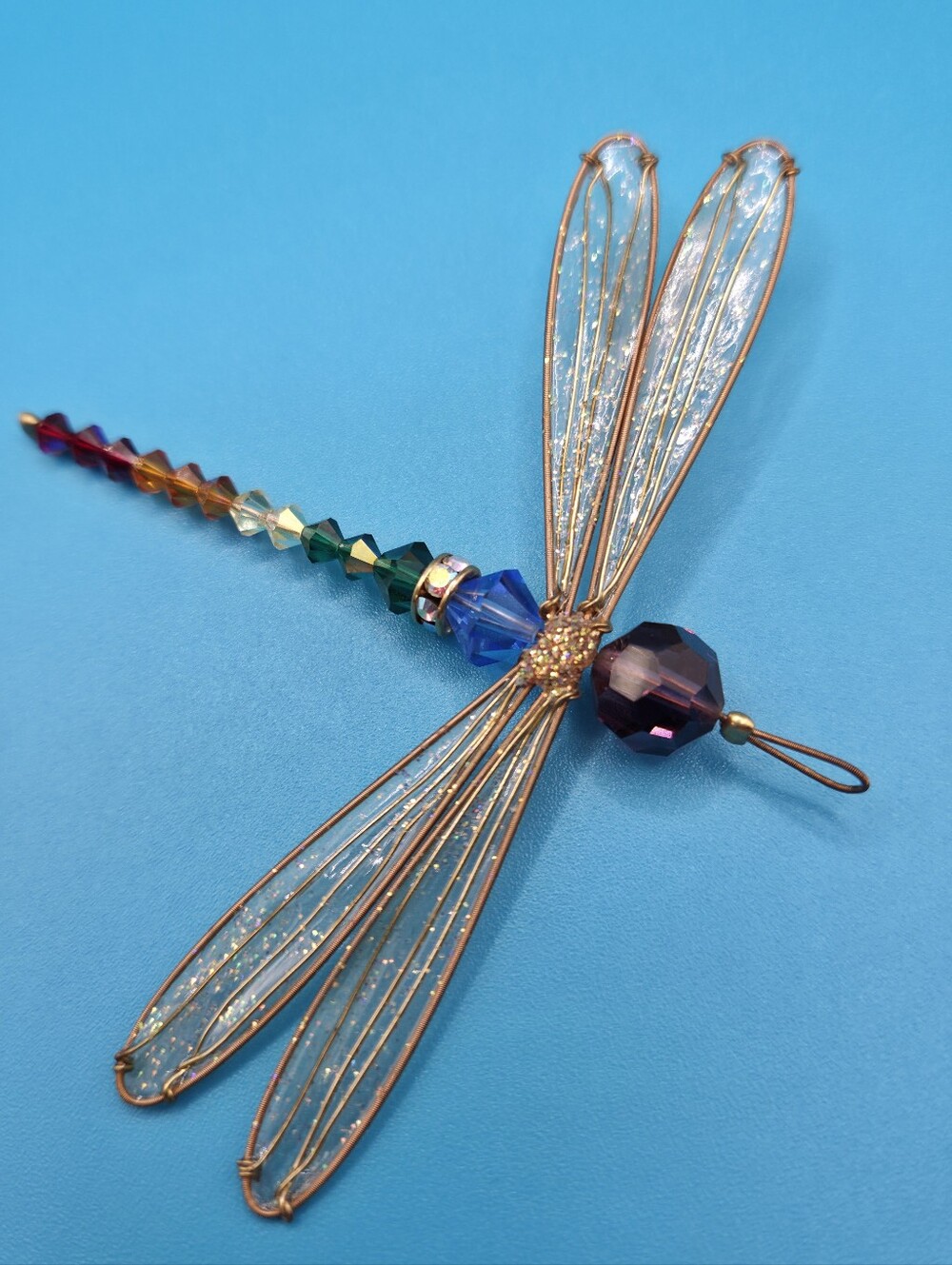 7 Chakra Swarovski Crystal Dragonfly Pendant Rainbow Suncatcher Gold Tone 3.5" - Picture 6 of 16